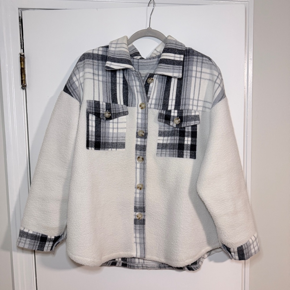 Plaid Button-Up Sherpa Jacket